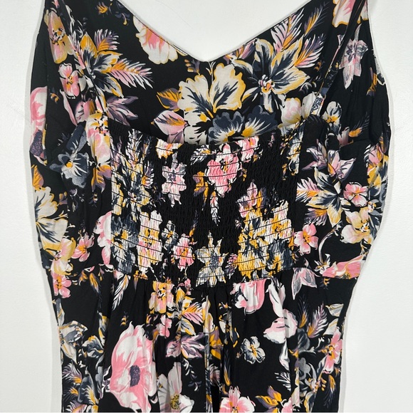 Gap Floral Fit and Flare Cami Dress XS Black Smocked Sleeveless Swing Hawaiian - Picture 7 of 8